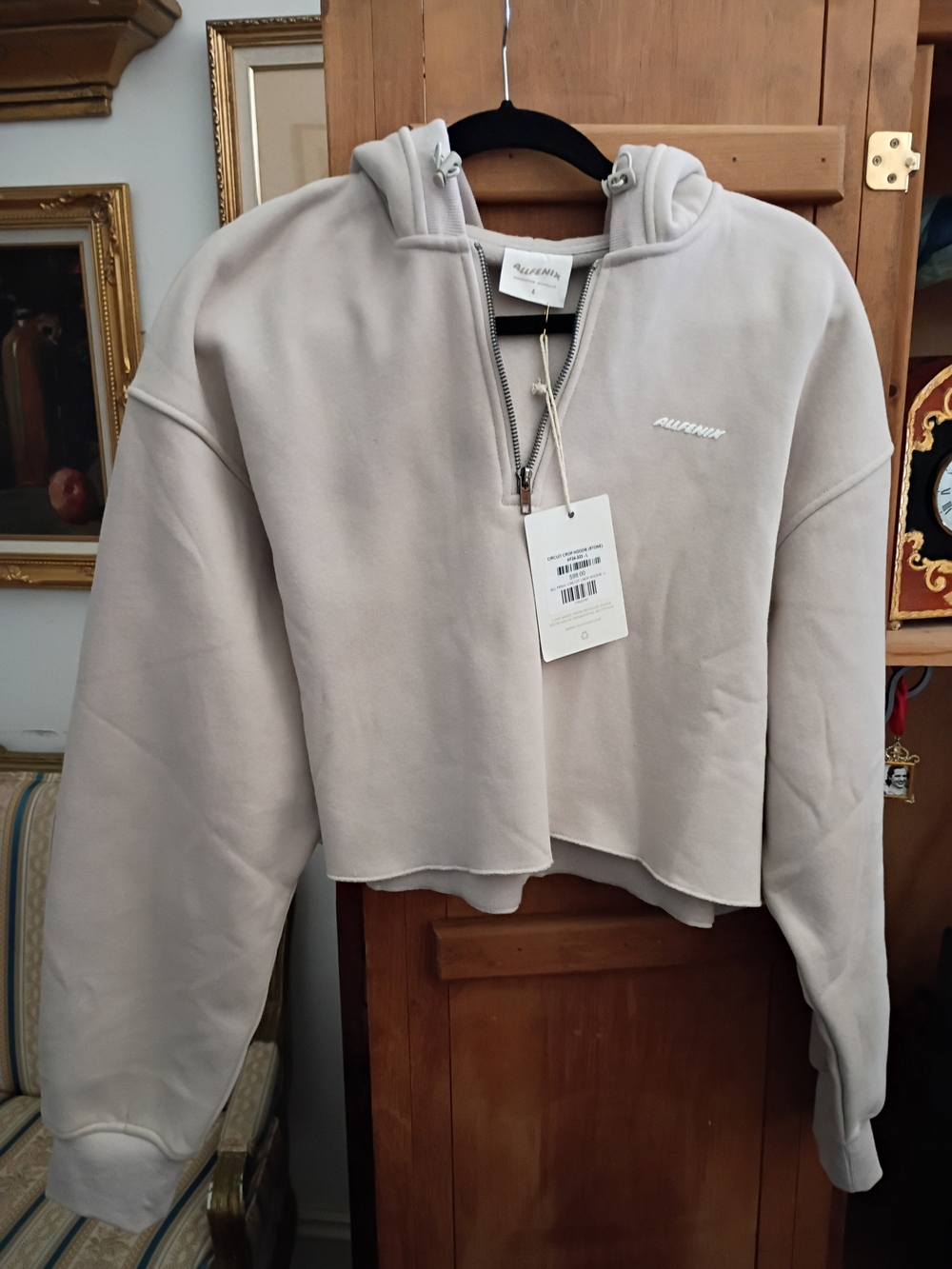 All Fenix Cropped Half-Zip Hoodie in Light Beige